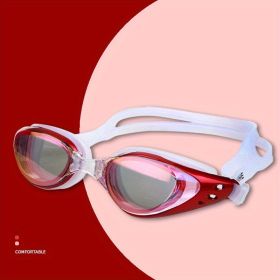 Waterproof Silicone Electroplating Anti-fog UV Protection Swimming Goggles For Men And Women; Swimming Pool Eyewear; Adults/Kids Diving Glasses (Color: Electroplating Anti-fog Red)