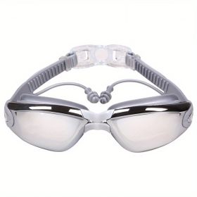 One-piece Earplugs Waterproof And Fog-proof; High-definition Myopia Adult Swimming Glasses; Swimming Goggles And Swimming Supplies. (Color: Silver Gray)