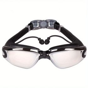 One-piece Earplugs Waterproof And Fog-proof; High-definition Myopia Adult Swimming Glasses; Swimming Goggles And Swimming Supplies. (Color: Black)