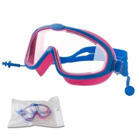 Outdoor swimming goggles earplugs 2 in 1 set kids anti fog UV (Color: Rose Red HD)