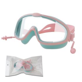 Outdoor swimming goggles earplugs 2 in 1 set kids anti fog UV (Color: Pink Green HD)