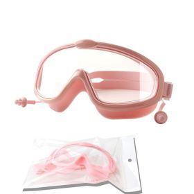 Outdoor swimming goggles earplugs 2 in 1 set kids anti fog UV (Color: Pink HD)